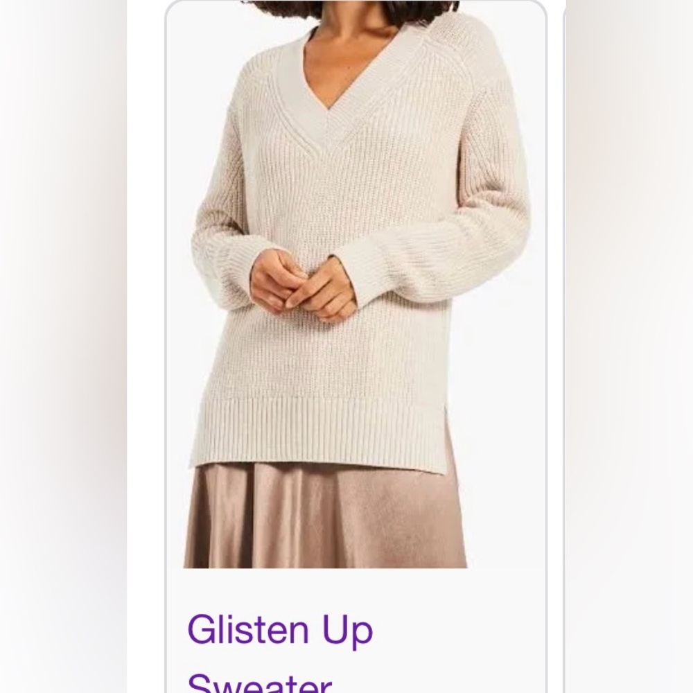 💛NWT NIC+ZOE GLISTEN UP VNECK SWEATER IN COLOR PROSECCO SIZE LARGE - Picture 9 of 13